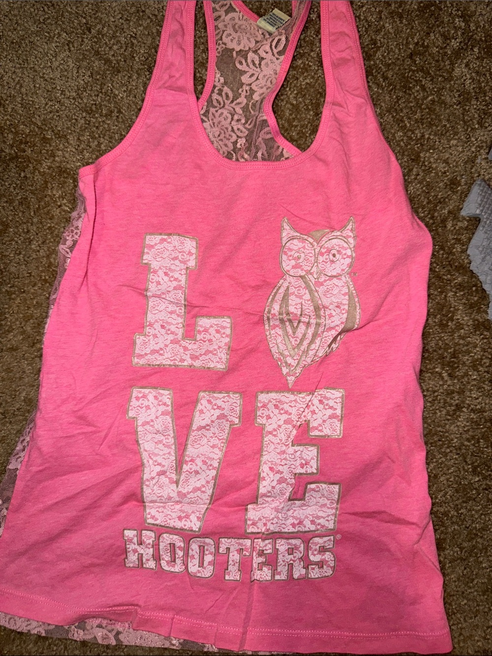 Hooters Pink Lace-Back Tank Top